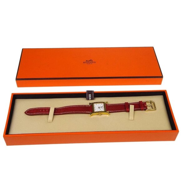 Hermes H Watch HH1.201 Quartz Watch Gold Red □F - Picture 7 of 7